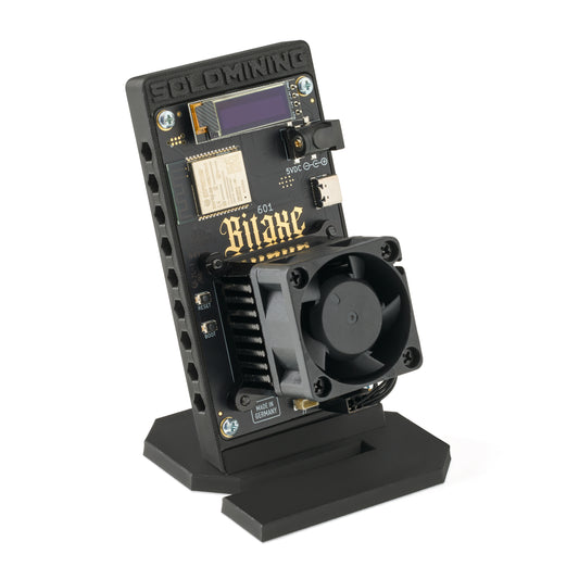 Front view of the Bitaxe 601 Gamma all black edition.