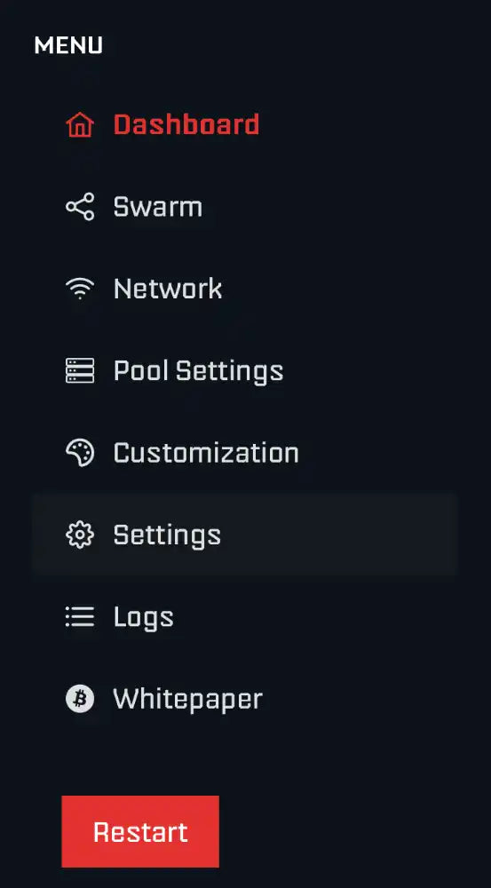 AxeOS navigation to Settings