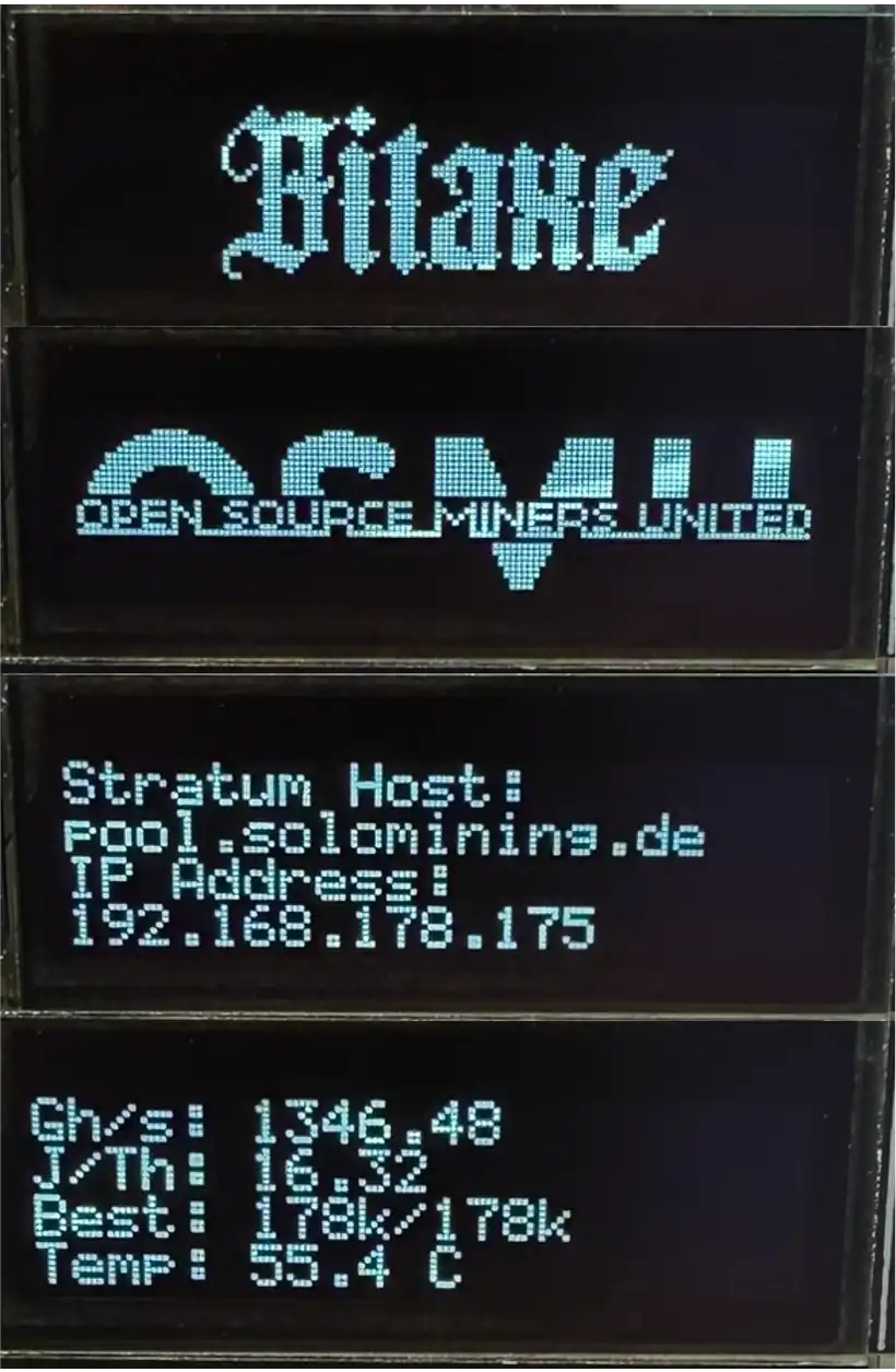 Bitaxe display surfaces