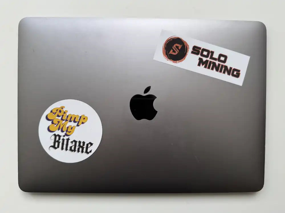 Laptop with Pimp my Bitaxe Stickers