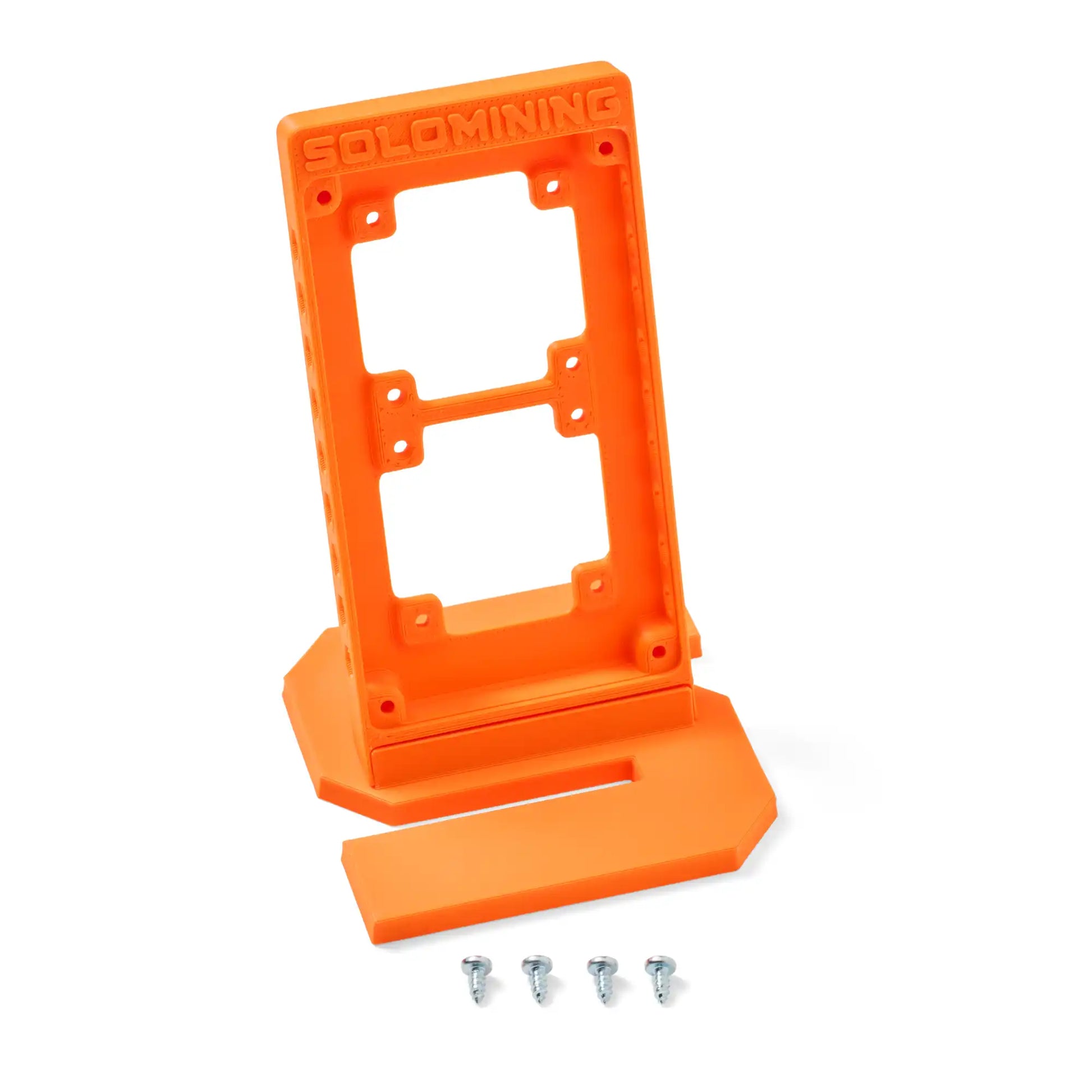 Front view of the orange bitaxe stand.