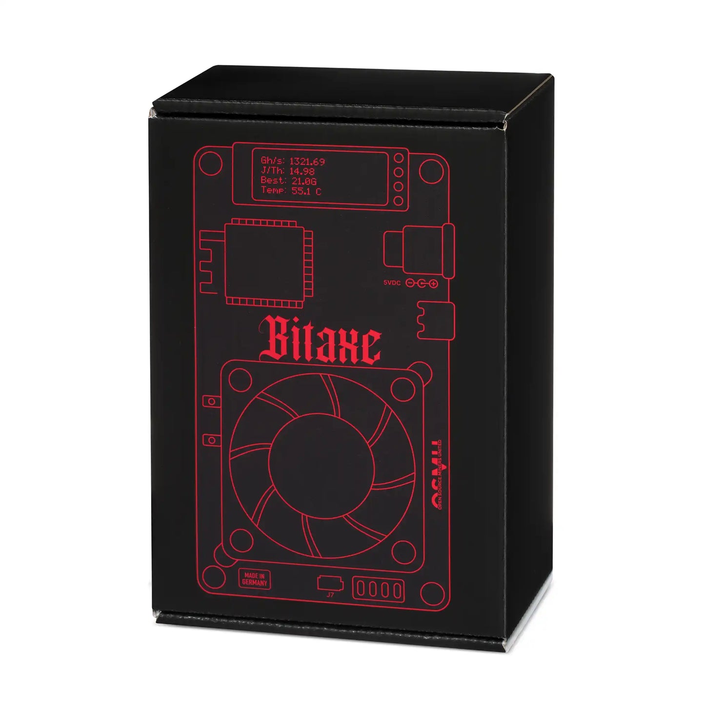 Front view of the Bitaxe 602 packaging