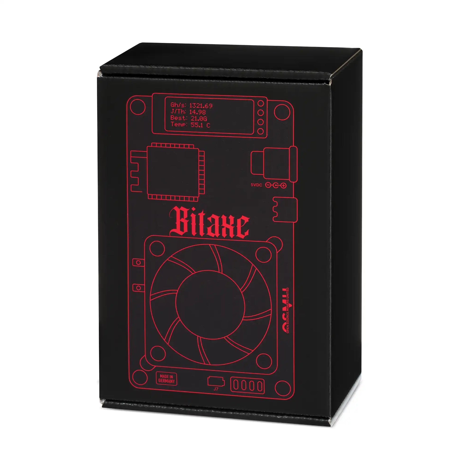 Front view of the Bitaxe 602 packaging