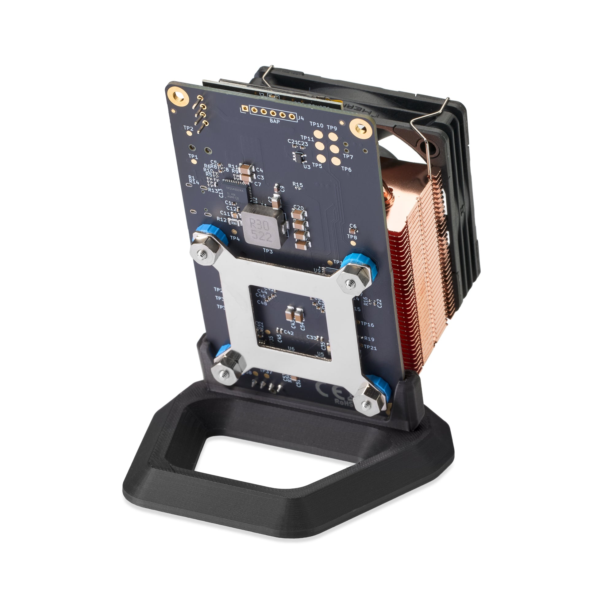 Back view of a Bitaxe Gamma Bitcoin Miner with the Copperzilla 2.0 Premium Cooler Upgrade