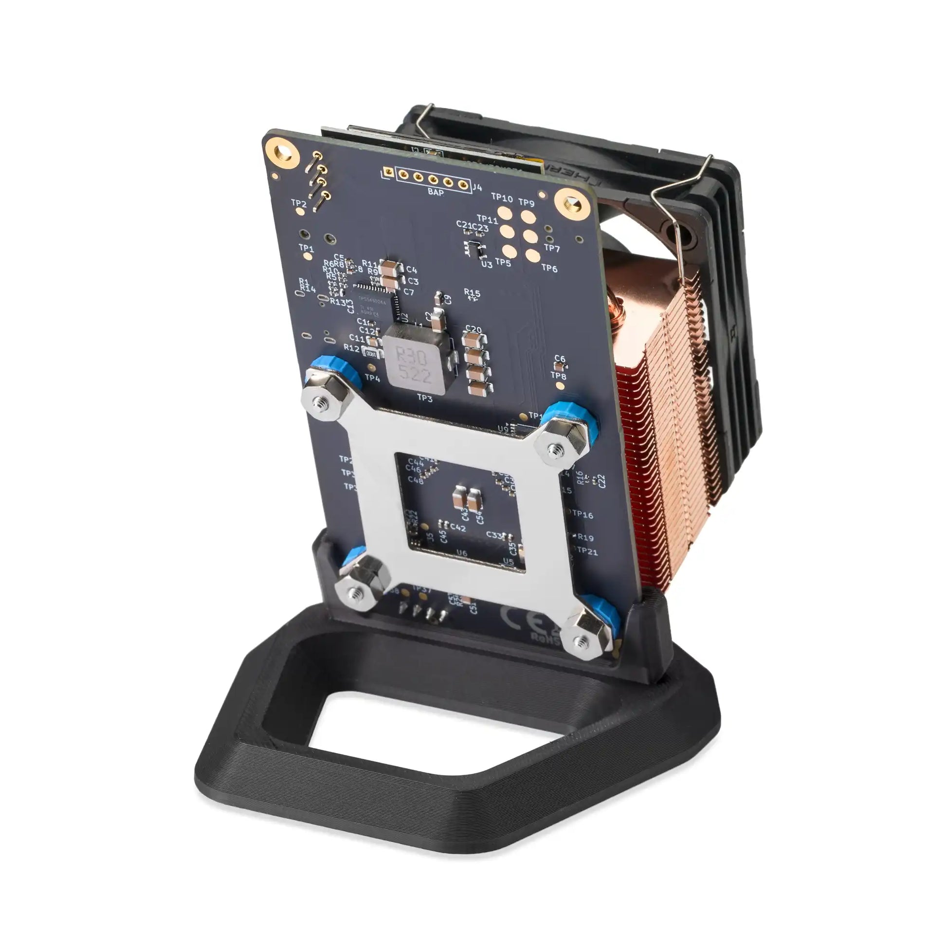 Back view of a Bitaxe Gamma Bitcoin Miner with the Copperzilla 2.0 Premium Cooler Upgrade