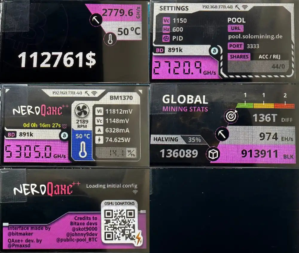 different NerdQAxe++ Display Settings